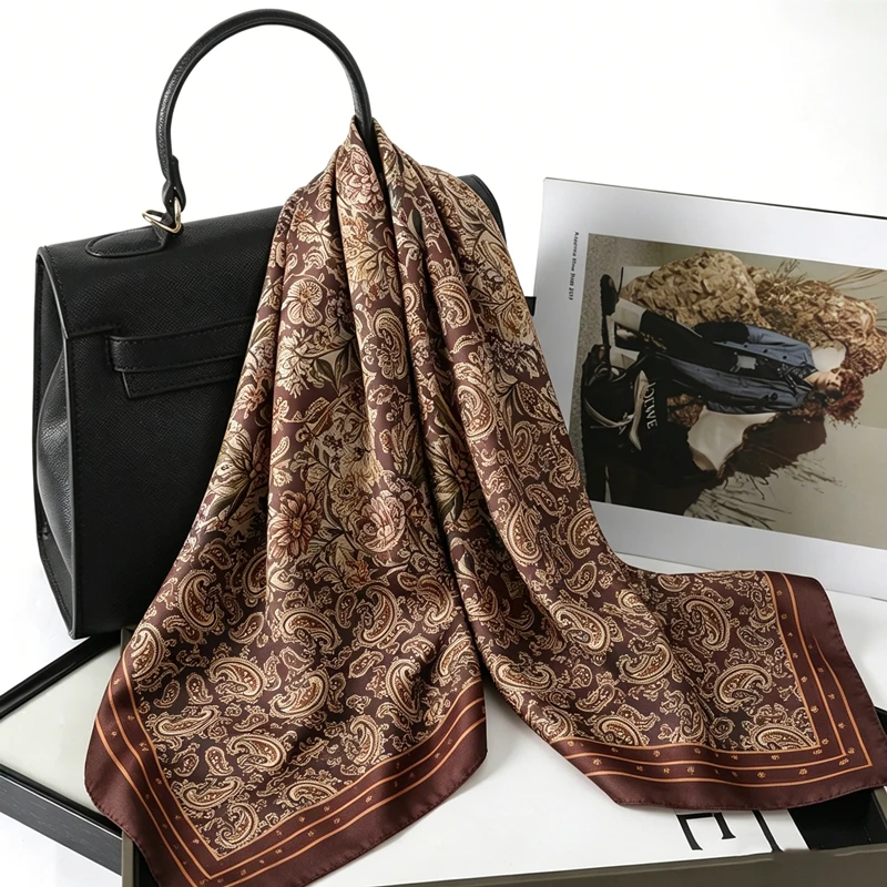 100% Reine Seide Quadratischer Schal Vintage Paisley Bandana Halstuch Haarschal Stirnband Einstecktuch Luxus-Krawattentasche für Frauen Geschenk – Detail 5