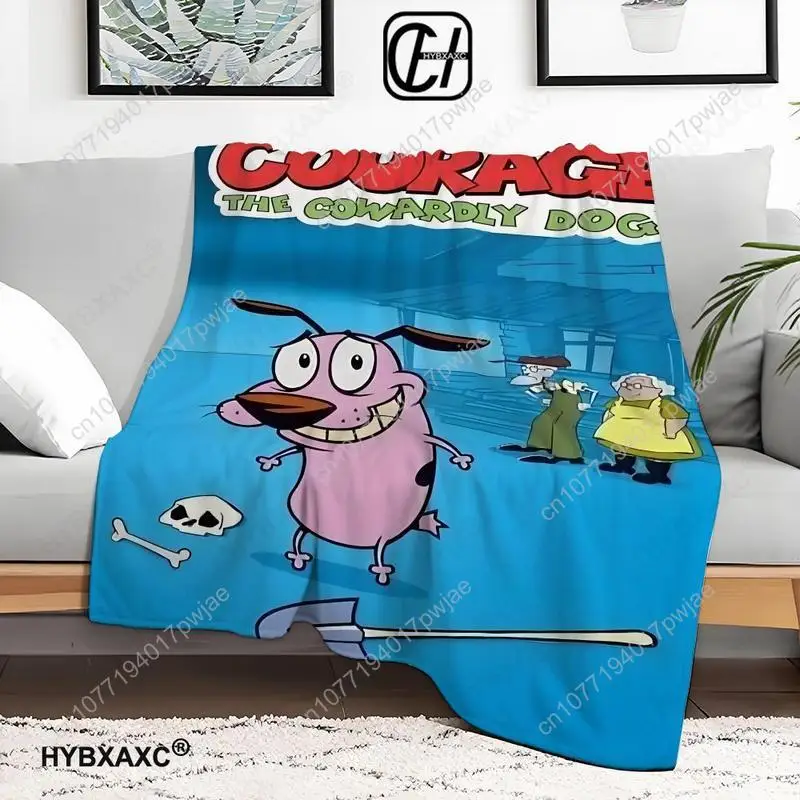 C-Courage The Cowardly Dog Throw  Blanket Aesthetic Art Flannel Blanket Portable Home Travel Camping Sofa Picnic Thickening Flan