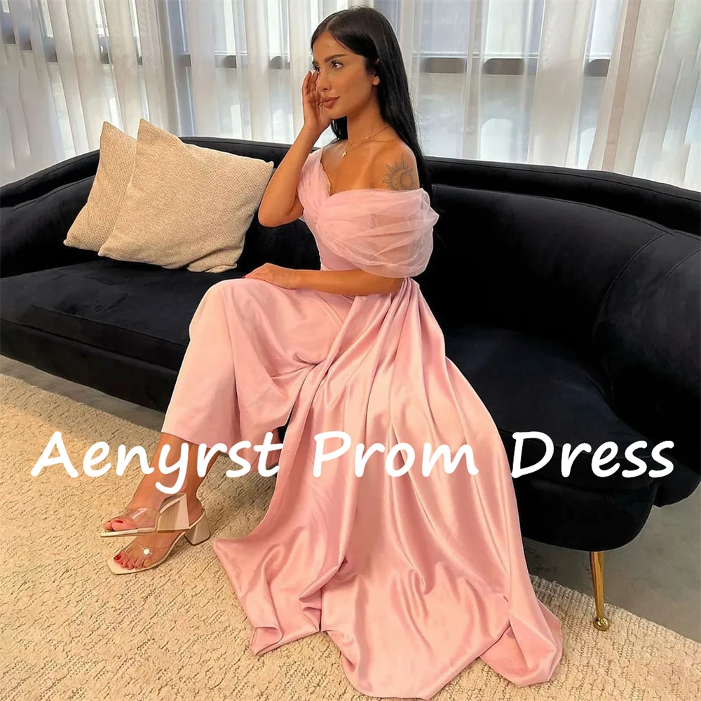 Aenyrst rosa von der Schulter Meerjungfrau Saudi-Arabien Ballkleider Satin Schatz Abendkleider knöchel langes Abendessen Party kleid