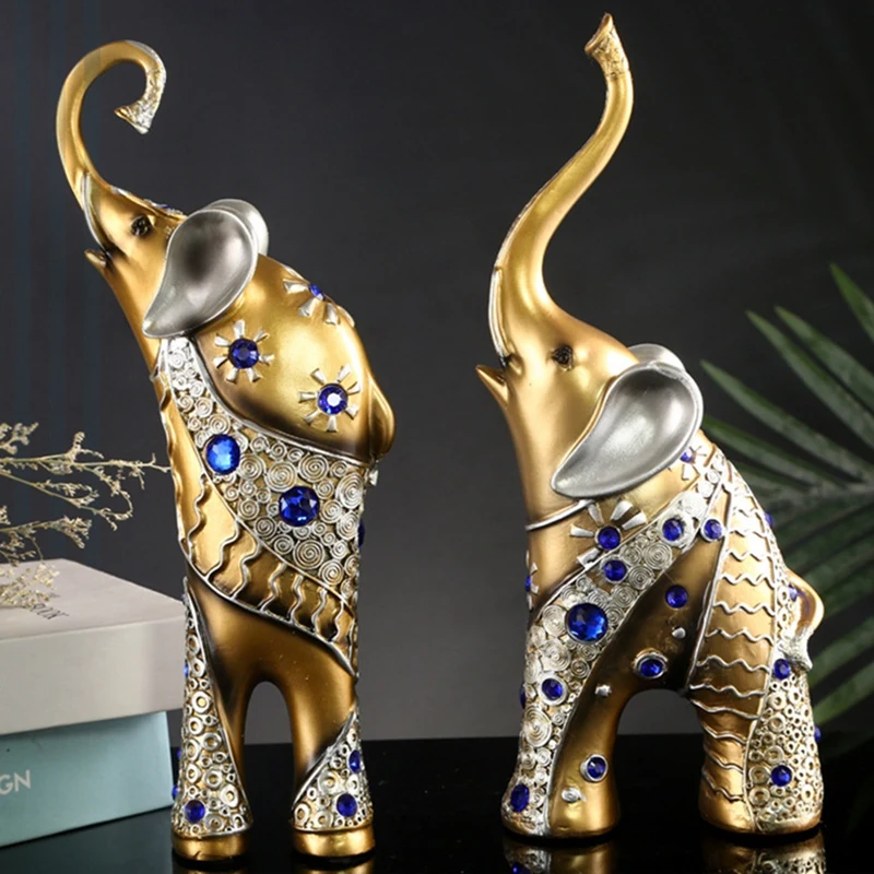 2Pcs Simple Modern Home Decoration, With Diamond Elephant Ornaments, Creative European Gift Ornaments, Resin Crafts