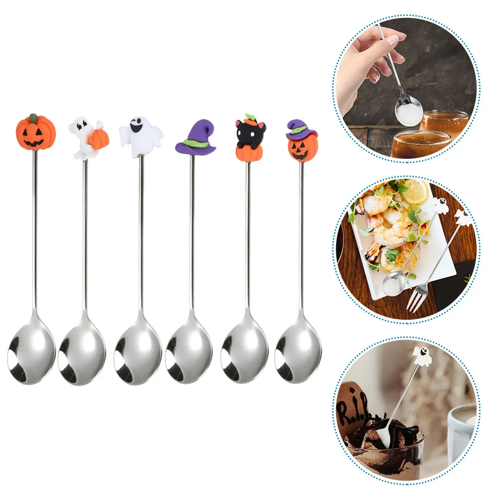 

6 Pcs Metal Bride Mingle Mocktails Ice Cream Spoon Stainless Steel Coffee Halloween Style