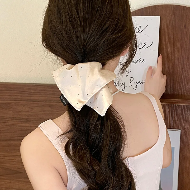 Satin-Quadrathandtuch, Dickdarm-Haarband, hochwertiges Haarseil, Haargummi, Gummiband, niedriges Pferdeschwanz-Stirnband.