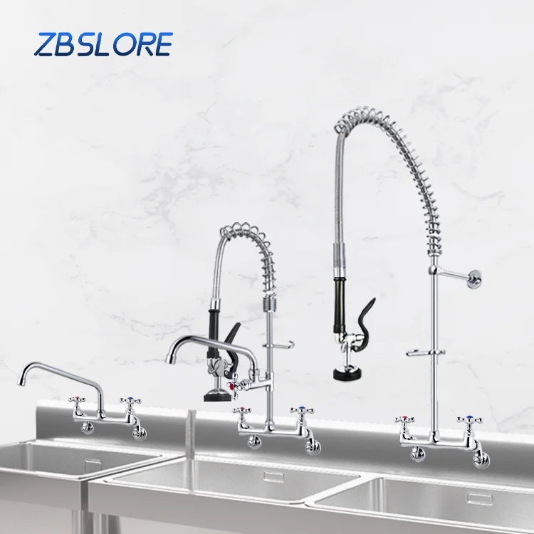 Double Faucet Pre-rinse Splash Mount Commercial Pre Rinse Kitchen Faucet For Sink