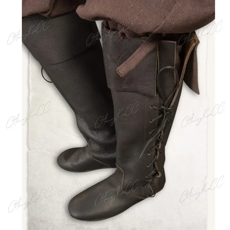 Renaissance Medieval Cosplay Gothic Punk Viking Pirate Props Shoes PULeather Knight High Boots Men Women Paladin Costume Witcher