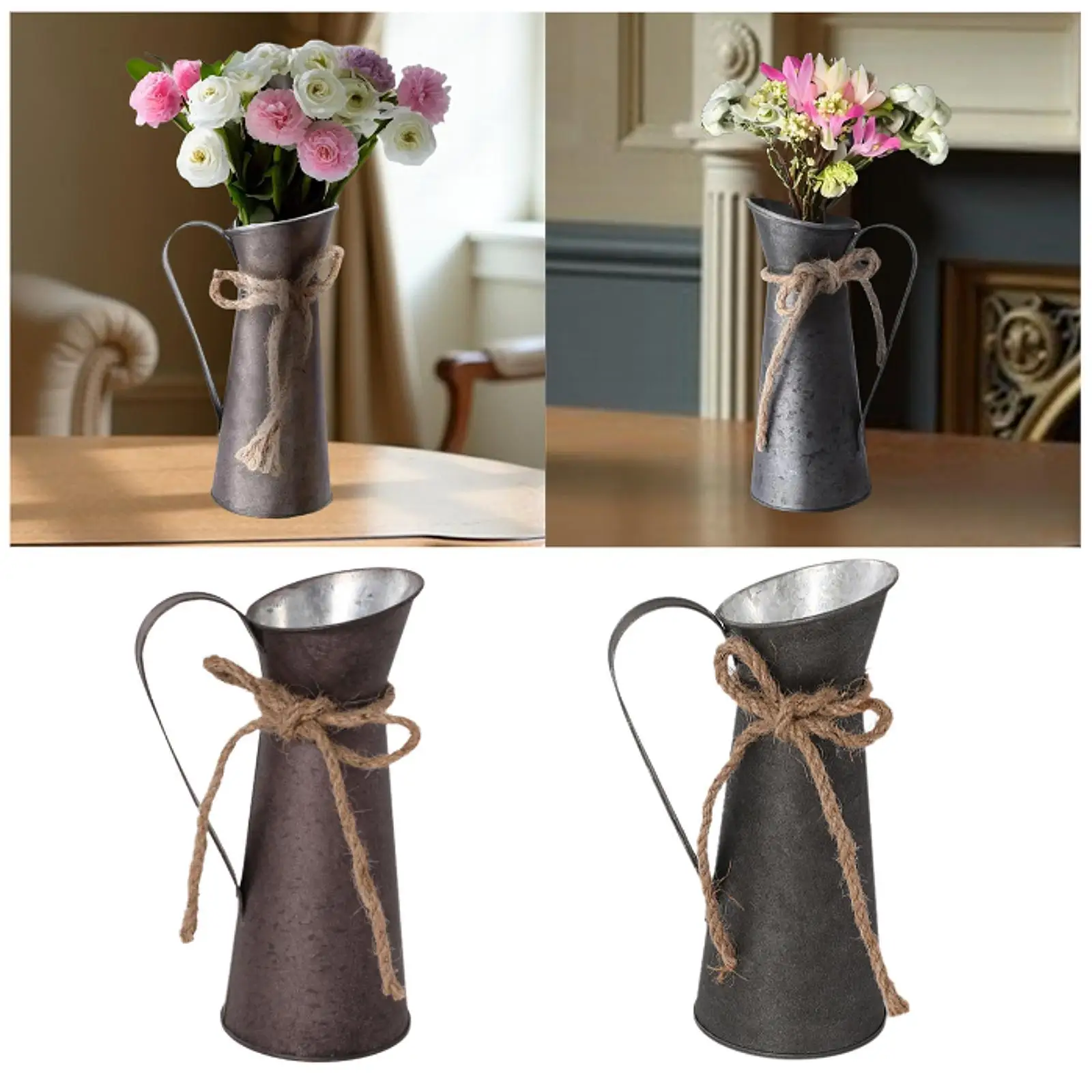 Milchkännchenvase mit Griff, verzinktes Eisen, rustikal, für getrocknete Blumen, Metallvasen für Wohnzimmer, Hochzeitstisch, Bauernhaus, Terrasse