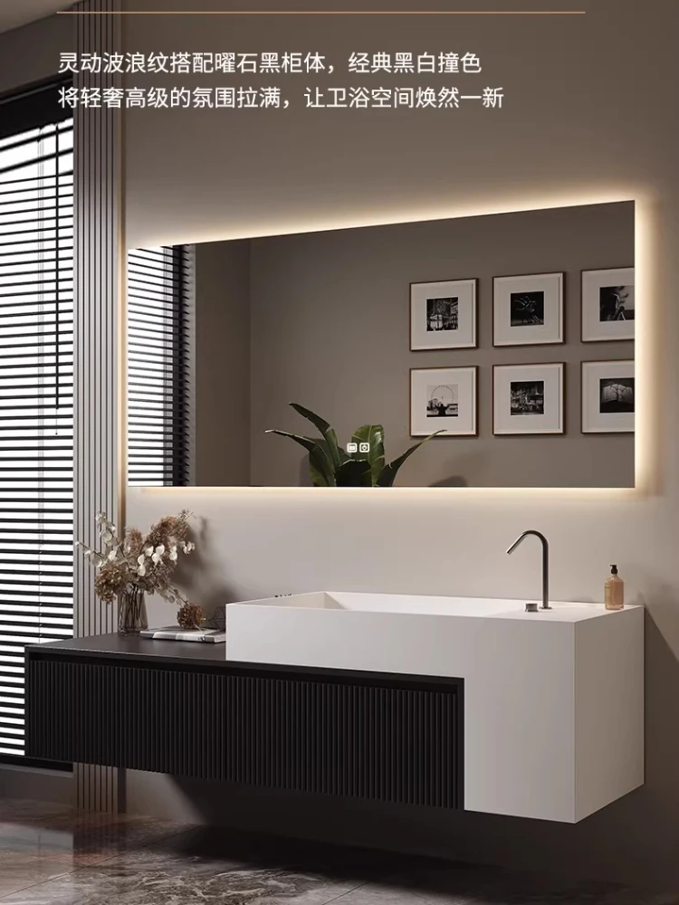 

Haute couture bathroom cabinet combination rubber wood paint artificial stone integrated basin extended large basin