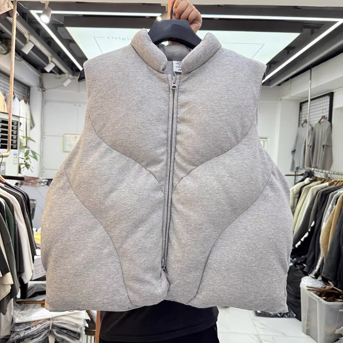 

Solid Color Gray Down Vest Sleeveless Jacket Best Quality Men Women Unisex Couple Casual Outerwear Coats Stitching Jackets