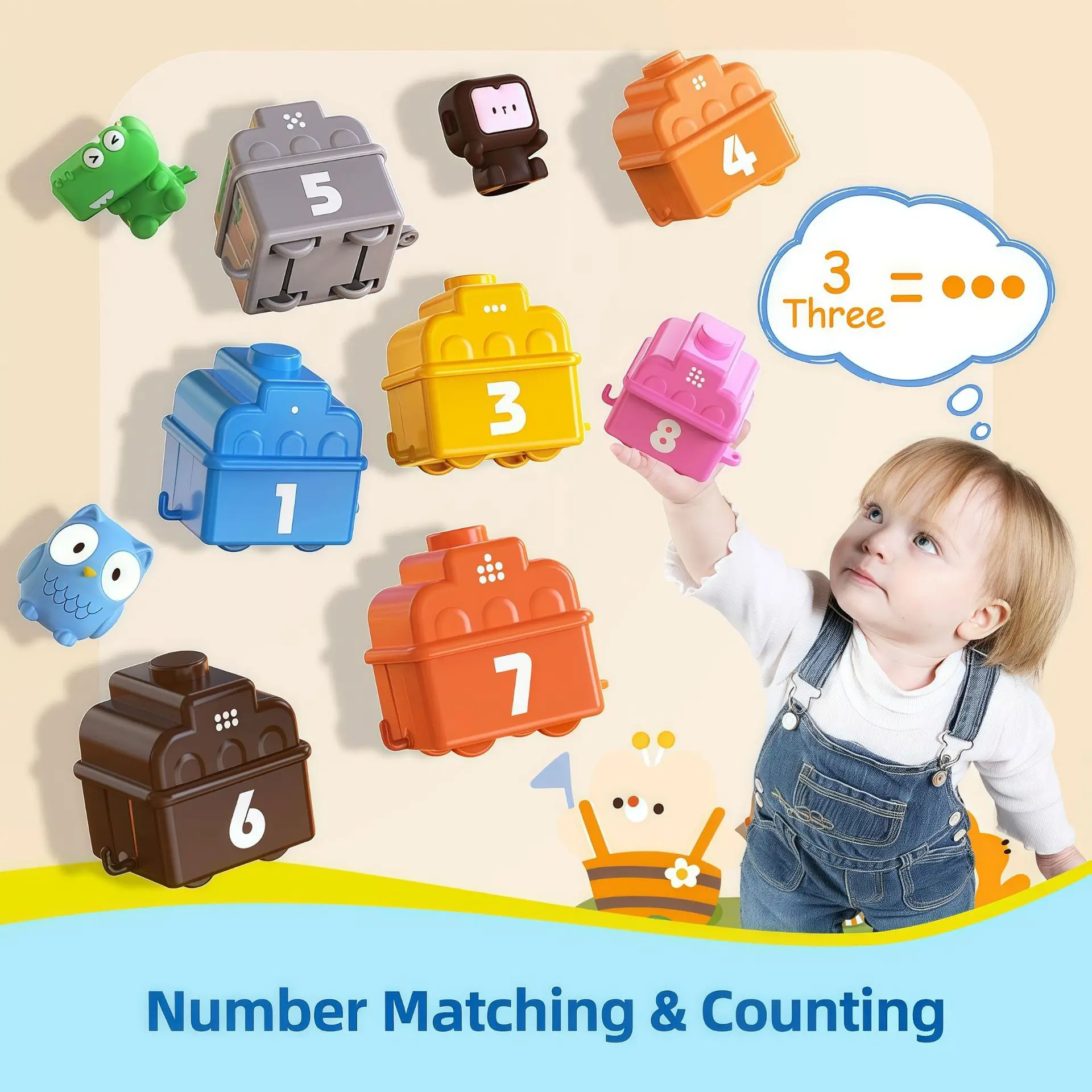 Set Treno Conta Animali per Bambini, Gioco Interattivo di Ordinamento con Personaggi Contadino e Animali Carini, Giocattolo Educativo Montessori per Bambini