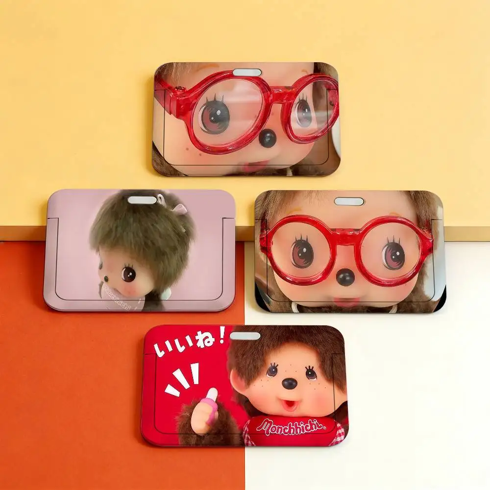 Cute Cartoon M-monchhichis-s Lanyard Work ID Bag Bus Student Photo Card Holder Badge Employee Plastic Slide Cover