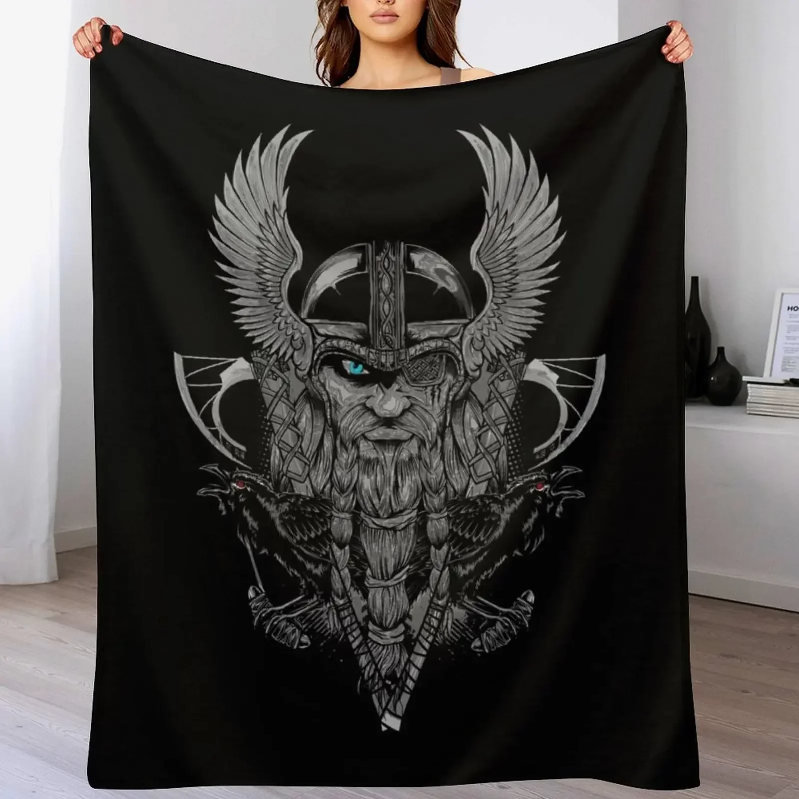 Norse mythology with Raven Huginn and Muninn Throw Blanket Decorative Sofas Quilt Loose Cute Blankets