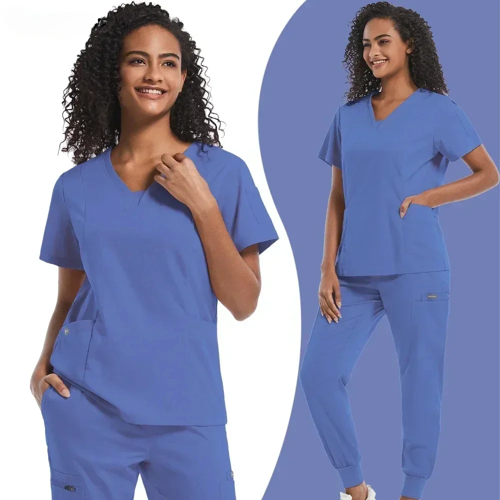 Medical Scrubs Uniform Women Nurse Scrub Set Unisex Pocket Top Zipper Pants Joggers Suits Nursing Operating Room Clothes