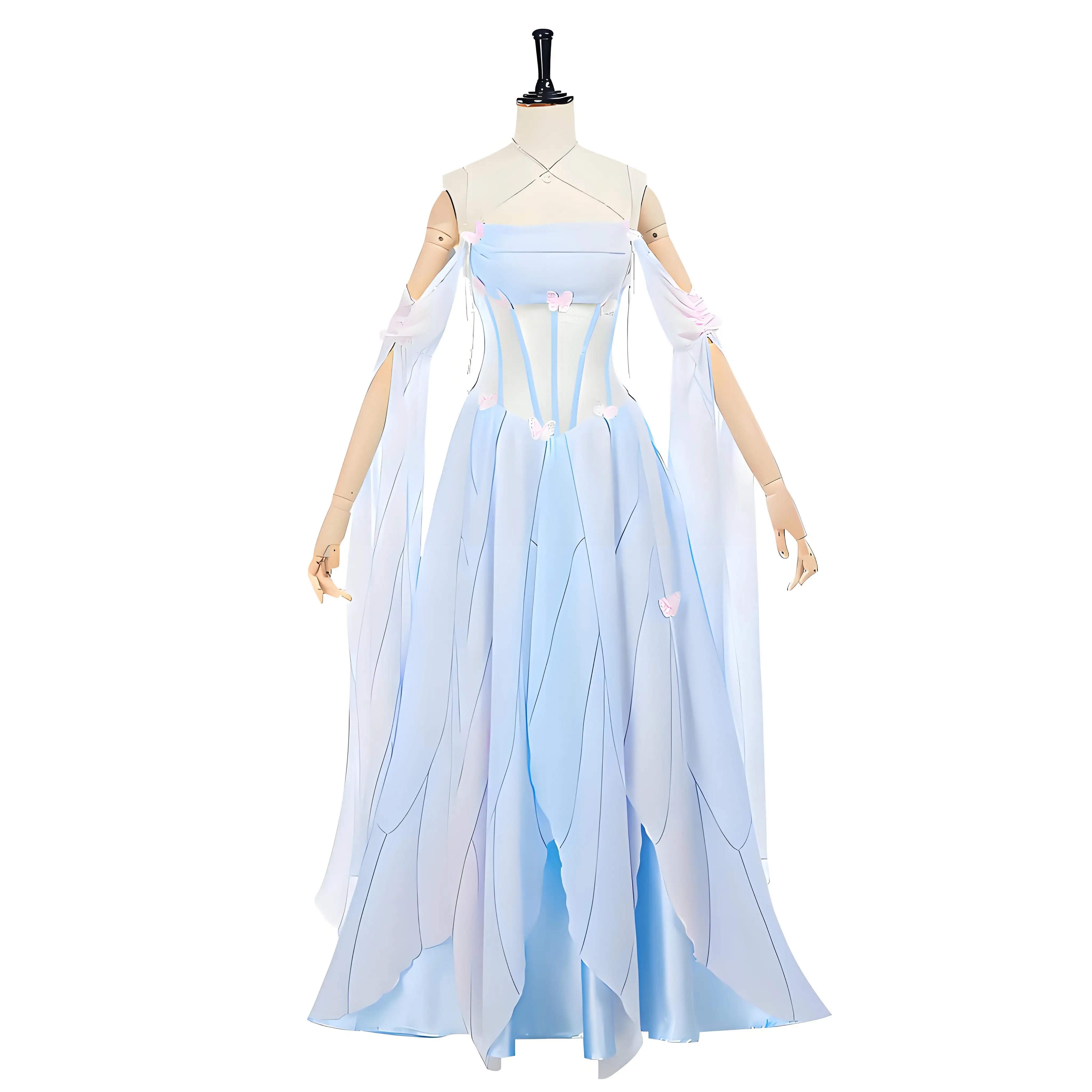 

Vintage Medieval Butterfly Blue Princess Dress For Sexy Princess Snow Whit Fantasia Halloween Cosplay Costume