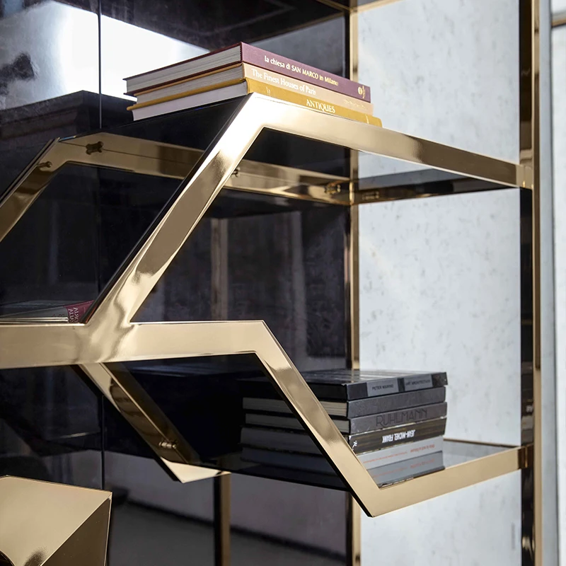 Möbel Moderner Mini-Display-Barschrank Gold Edelstahl Holz