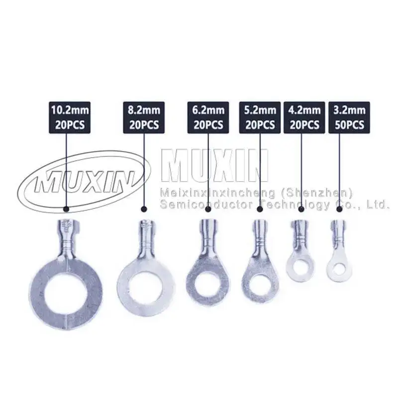 150pcs/set Round Terminal Block DJ431 O-type Lugs Terminals Cold-Pressed Connector Copper Tab Wiring Nose Combination Set