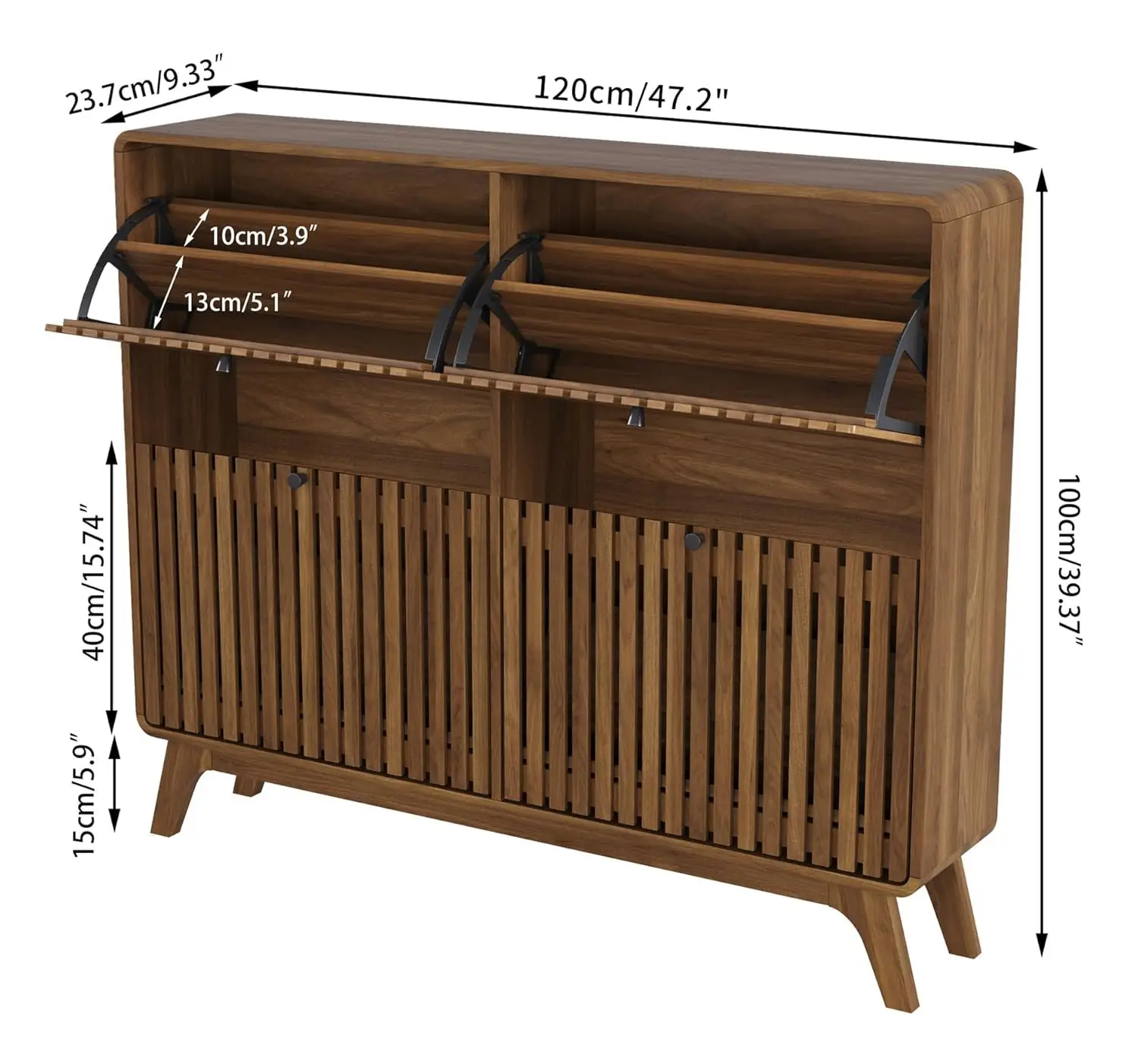 #Large Bamboo Shoe Cabinet with 4 Flip Drawers, Slim Narrow Storage Rack for Entryway Hallway
