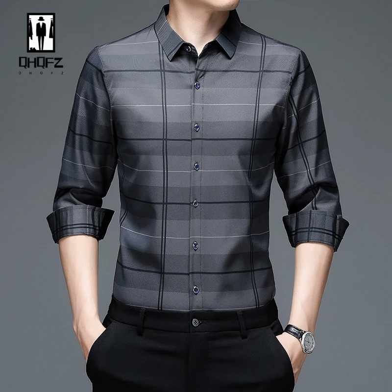 New Men's Casual Printed Long Sleeved Lapel Shirt for Spring and Autumn Fashion Comfortable Wrinkle Free Top Without Ironing