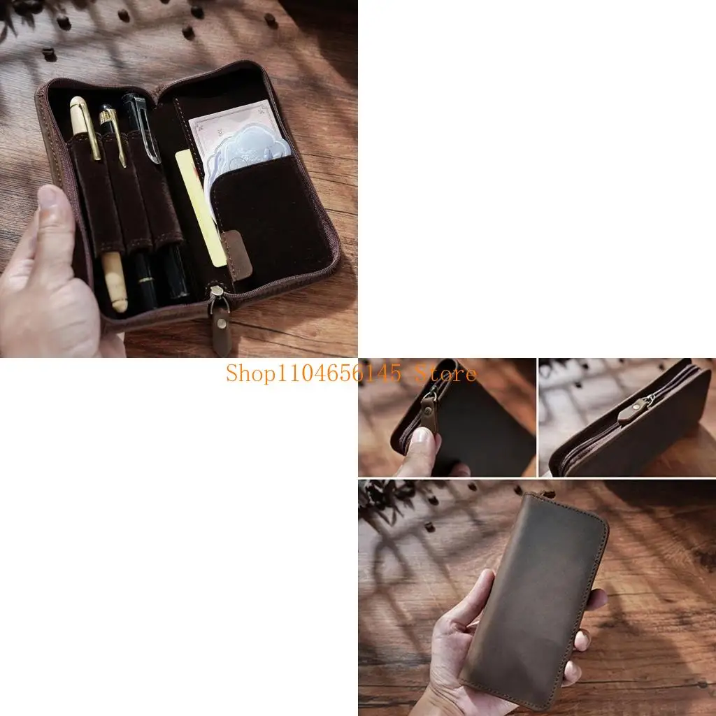 5asd Pencil Case 3 Divided Slots Pen Bag Leather Fountain Pen Case for Students