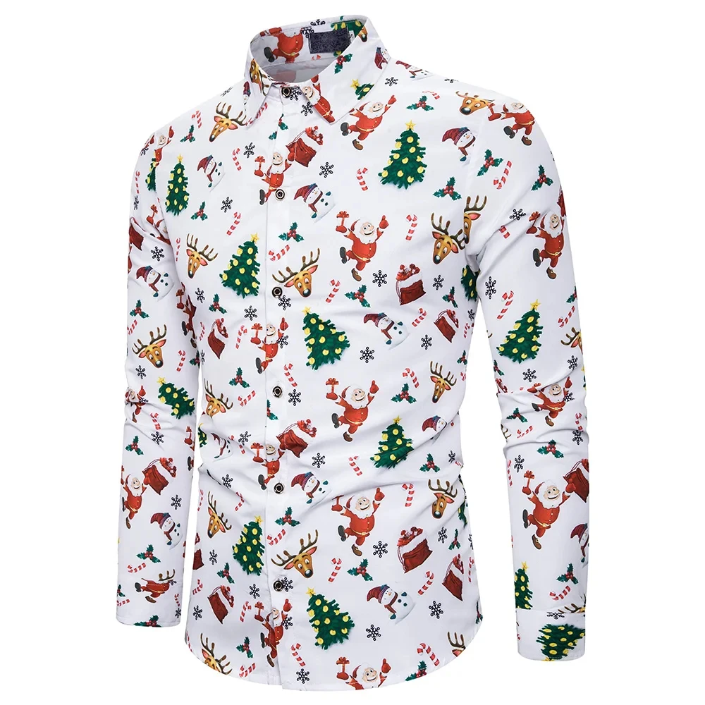 Christmas Snowman Theme 3D Printed Men's Casual Long Sleeve Shirt Street High Sense Clothing Top Holiday Party Hawaiian Shirt