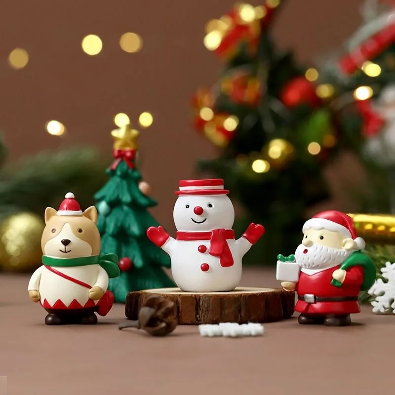 Christmas Snowman Penguin Bear Cute Handmade Figurine Creative Desktop Decoration Small Gift Ornament Resin Craft Collectible