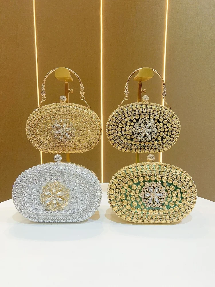 Tas Tangan Malam Bertabur Berlian Berkilau Mewah Dompet Pernikahan Berpayet Gesper Logam Wanita Tas Pengantin Desain Bunga Clutch