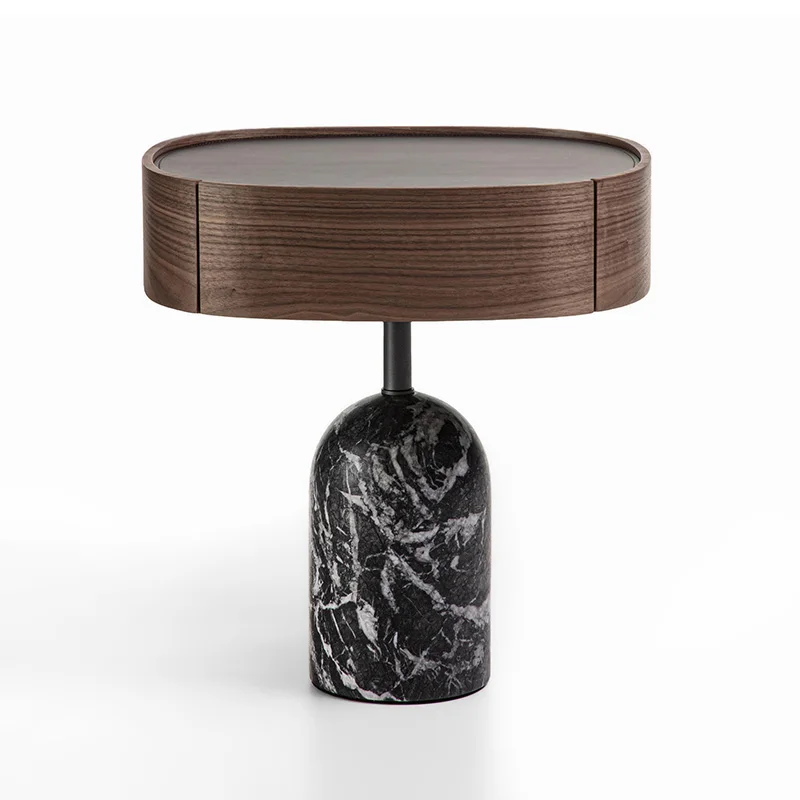 Creative Pine Wood and marble Bedside Cabinet Eco-Friendly&Scratch Resistant Modern Home Storage Italian Minimalist Nightstand