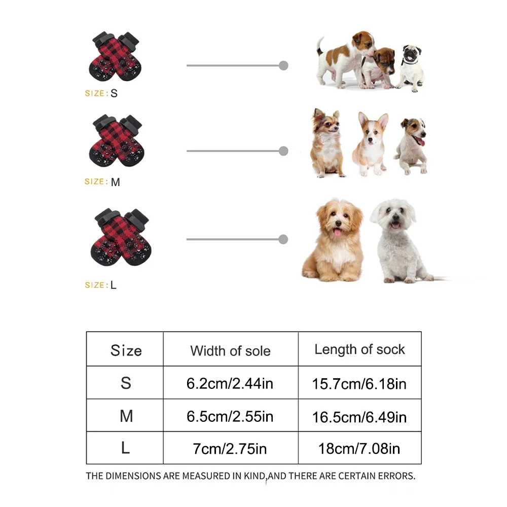 4PCS Pet Stocking Christmas Dog Stocking Thermal Strap With Non-slip Sole Pet Paw Protector For Small Medium Dogs