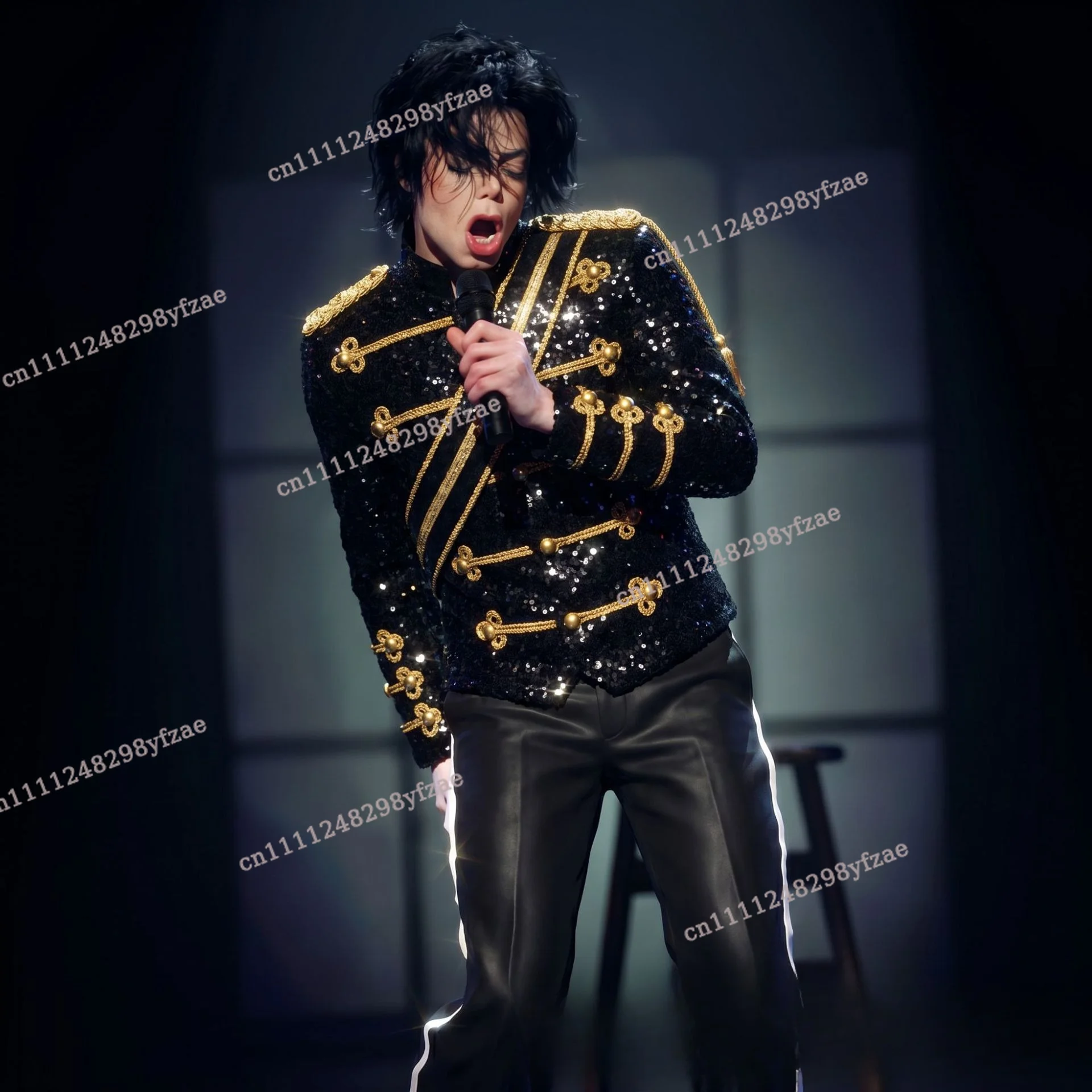 

Michael Jackson sequin performance costume male banquet guest band rock bar singer hat