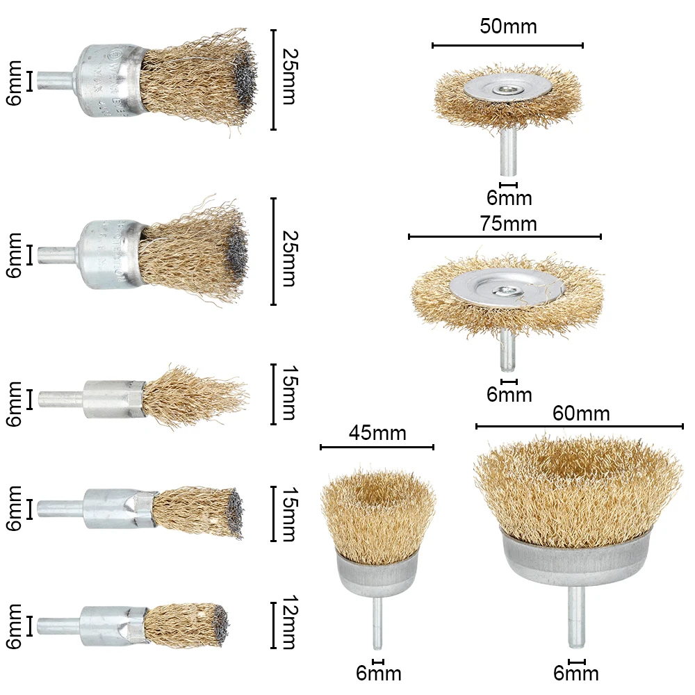 XCAN 9pcs Steel Wire Brush Wheel Cup Brush Set Drill Rotary Tools 6mm Shank Wire Wheel For Drill Attachment Metal Rust Polishing