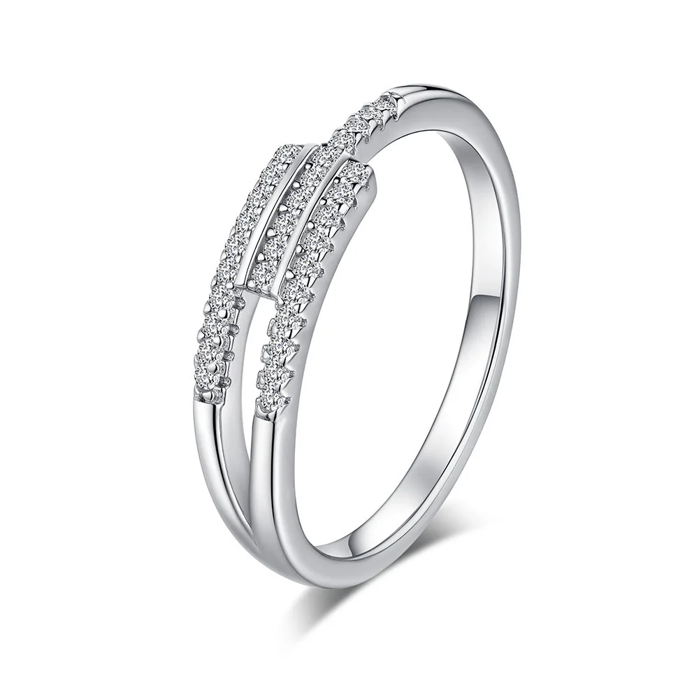 Butterflykiss 925 Sterling Silver Fashion Row Drilling Rings Sparkle Round Moissanite Eternity Band Rings For Women Fine Jewelry