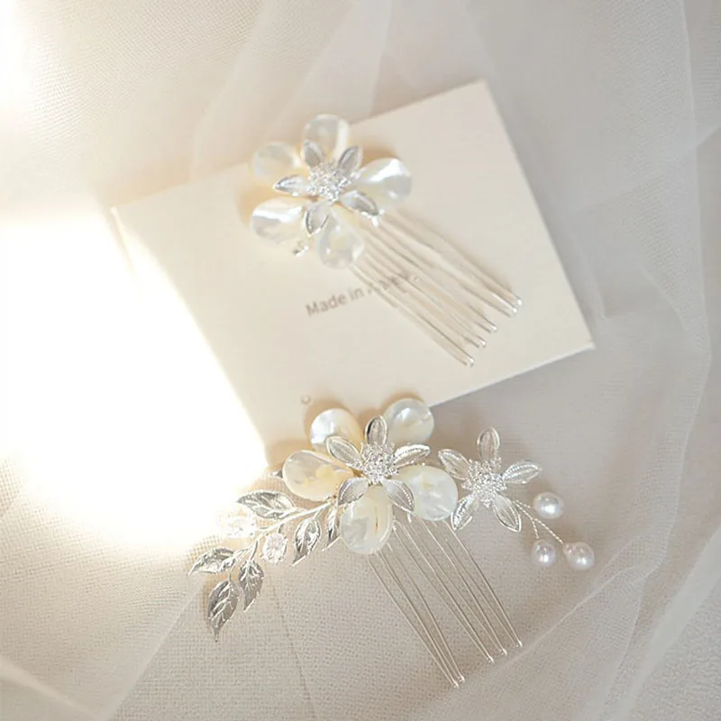 

SLBRIDAL Handmade Crystals Rhinestones Pearls Flower Leaf Bridal Hair Comb Hair Pin Set Wedding Hair Accessories Women Jewelry