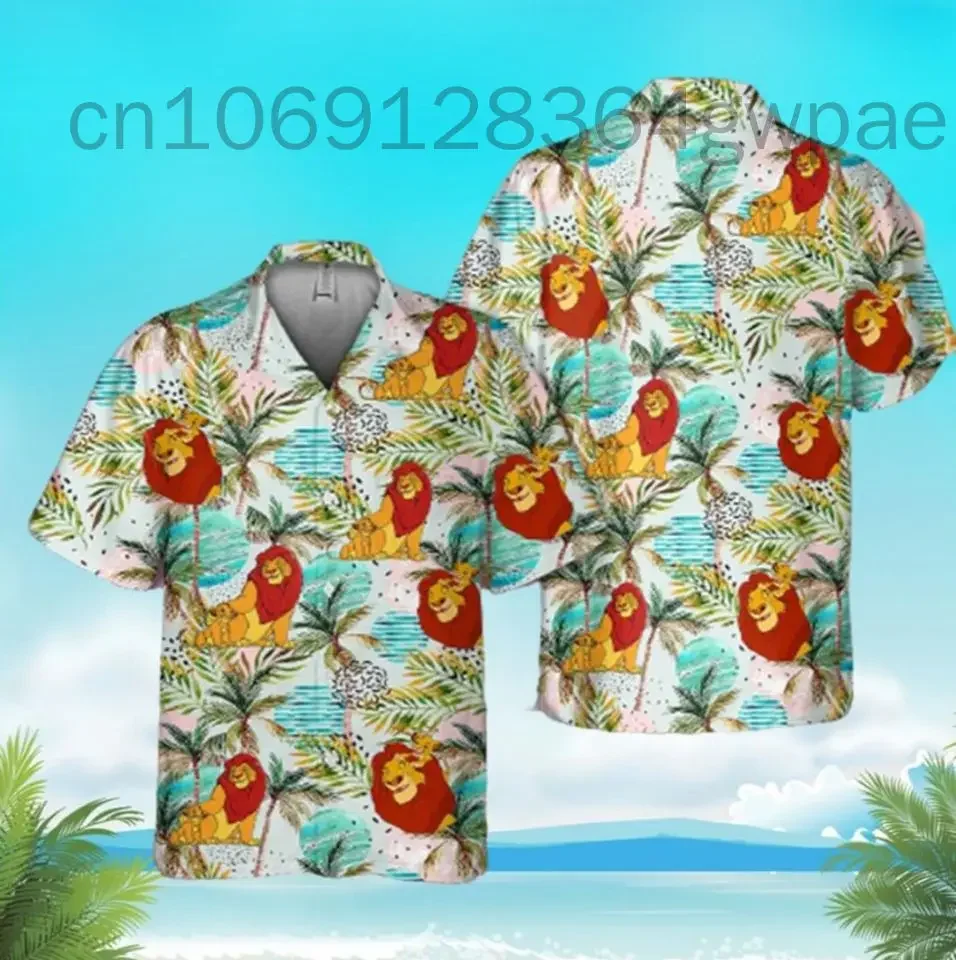 The Lion King Simba Hawaiian Shirt Men's Women's Short Sleeve Beach Shirt Disney Casual Button Up Hawaiian Shirt Fashion Tops