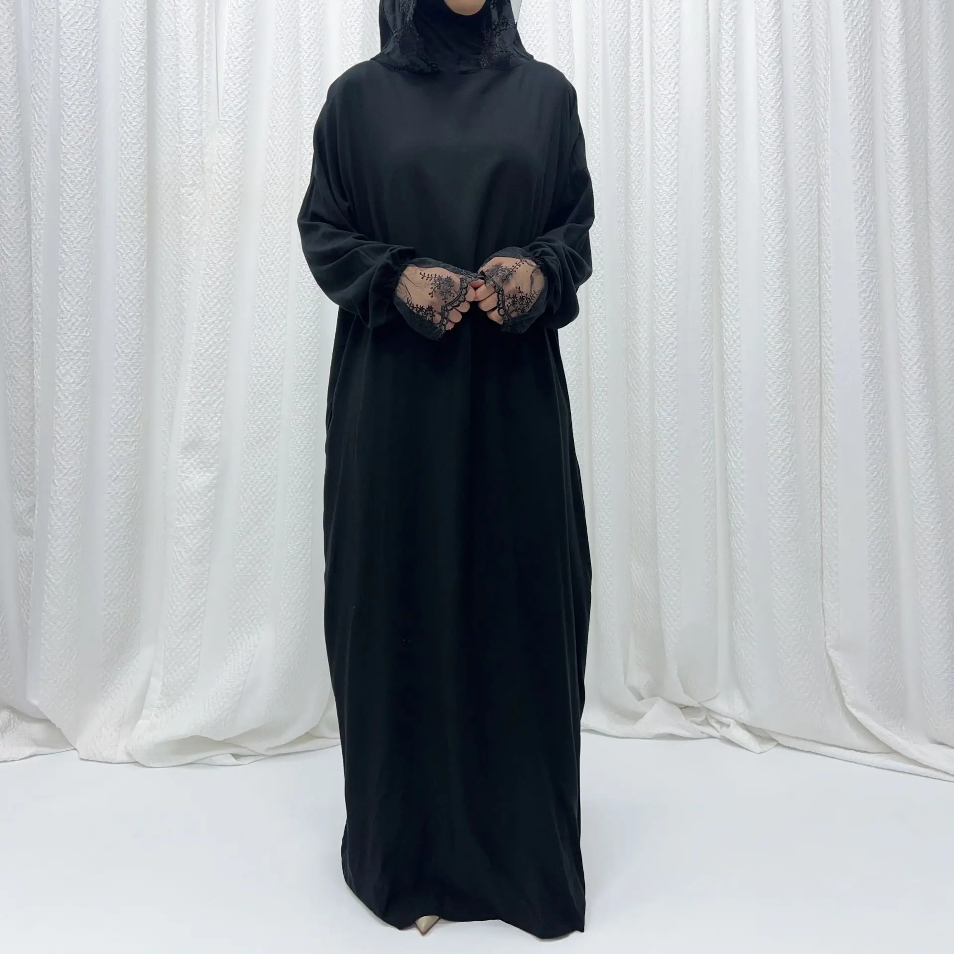 Ramadan dubaï dentelle Abaya robe longue à capuche Eid Djellaba robes de prière musulmane femmes Islam vêtements turquie caftan Jalabiya Burqa