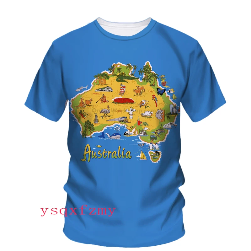 Australian Cartoon Map Aboriginal 3D Print Fashion Original Latest Men's And Women's T-shirt Children's O-Neck Short-Sleeved Top