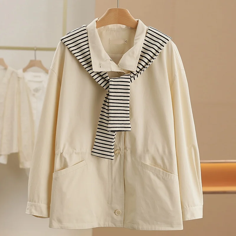 

Xking Pure Cotton Knitted Shoulder Wrap Casual Striped Short Jacket Spring New Women's Fashion 313 Comfortable Loose Fit Long...