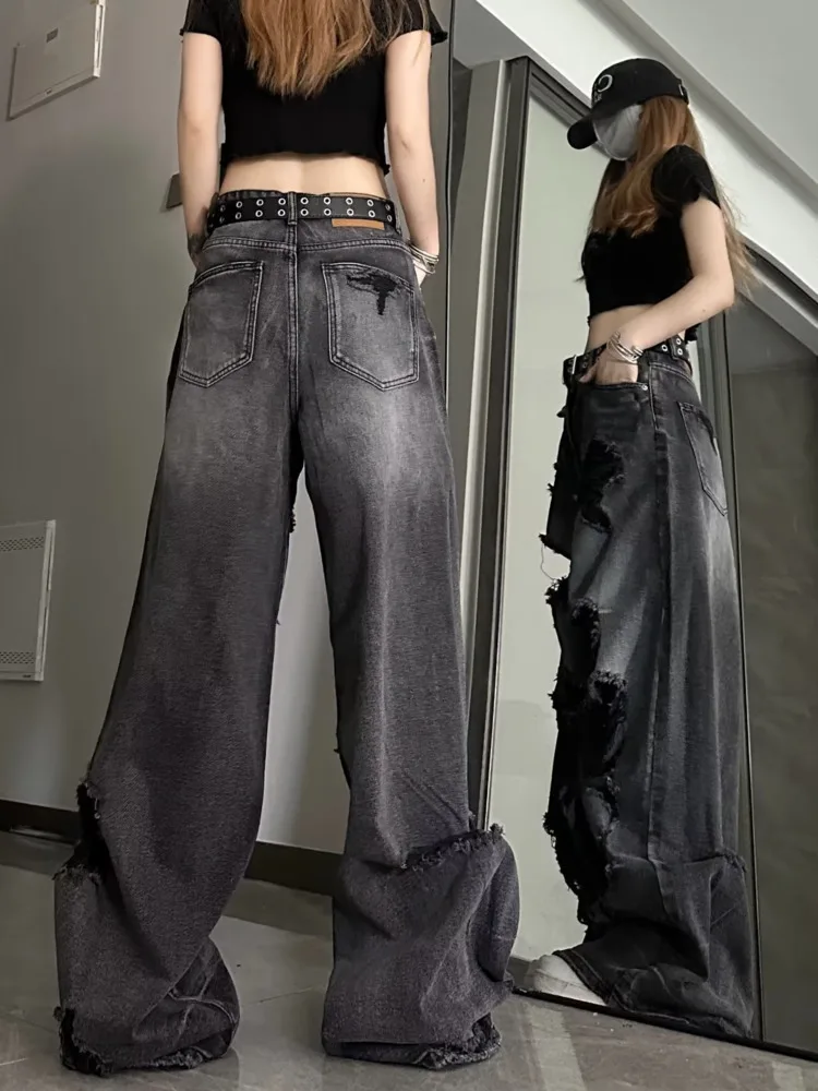 Niche Design Jeans, High Street Heavy Industry Wide Leg Pants, High-end Floor Length Pants, Trendy Brand Women\'s Jeans