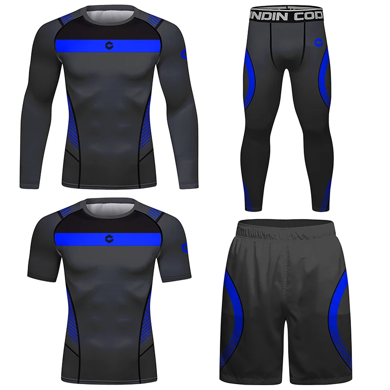 Cody Lundin Rashguard Men's Set 4 in 1 Fitness Bodybuilding Kit Short Sleeve UV Bath T-shirts Set Gym Men Jogging Sets Men