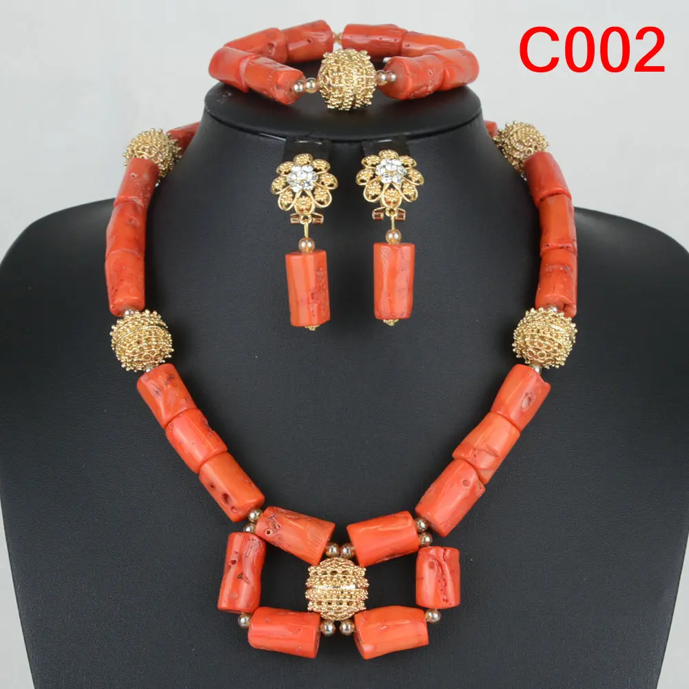 Fashion Wedding Accessories Natural Coral Necklace Female Nigeria Wedding Beads African Bride Wedding Jewelry Set