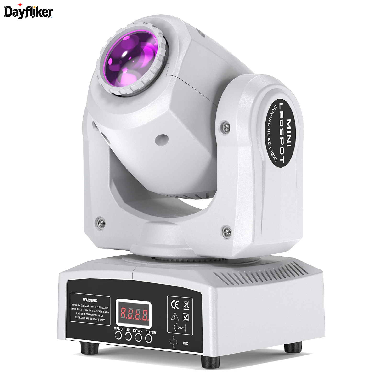 

DayFlicker 120W White Stage RGBW LED Moving Head 8 Colors + 8 Gobos DMX512 Voice Control For Christmas Party DJ Disco Wedding