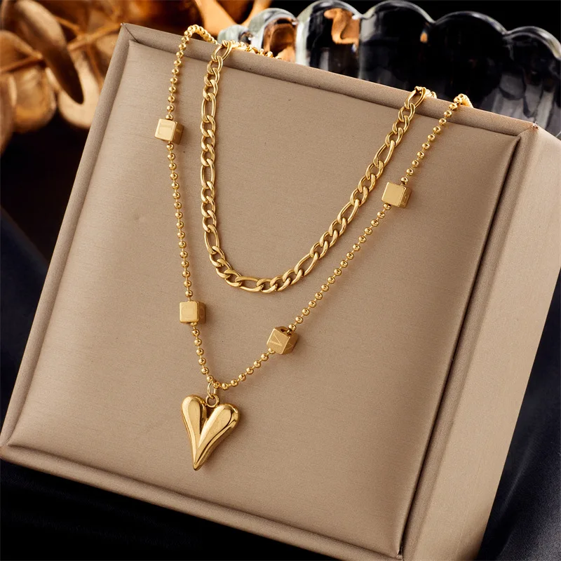 

10 Pieces Stainless Steel Multi Layer Necklace Stacked with Love Cross Moon Star Pendant Fashion Jewelry for Women