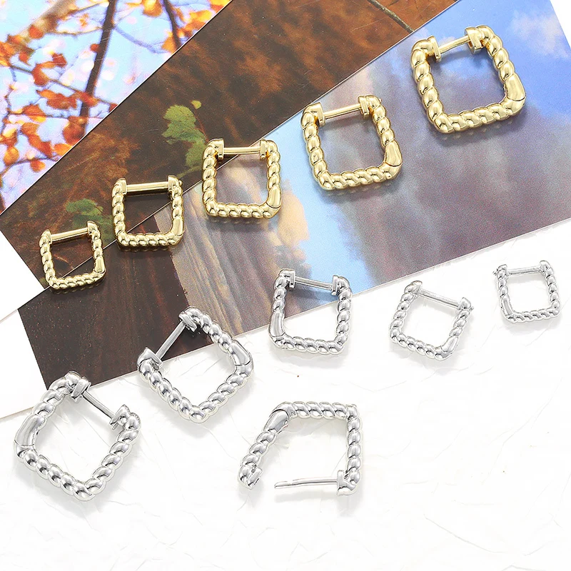 Rectangular Twisted Hoop Earrings, 18K Gold-Plated Brass Material, Unisex Couple's Jewelry, Multiple Sizes Available:VE1860