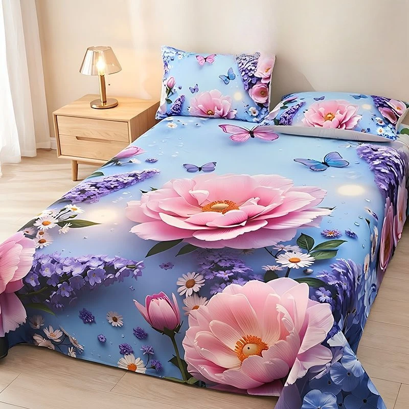 Dreamy Butterfly and Blue Rose Print Soft Comfortable Duvet Cover Bedding Set Included 1*Duvet Cover 2*Pillowcases
