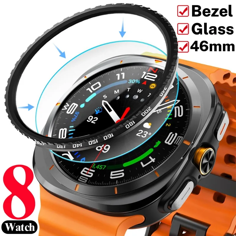 

1-2PCS Metal Bezel & Tempered Glass Screen Protectors for Samsung Galaxy Watch 8 Classic 46mm Anti Scratch Bezel Ring Cover