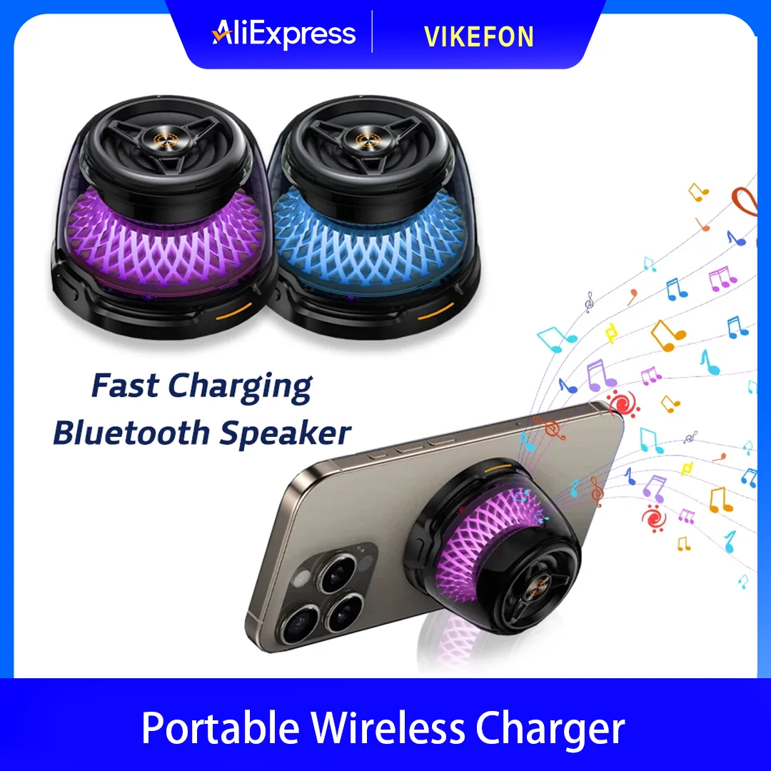 

Портативное многофункциональное беспроводное зарядное устройство с динамиком объемного звучания басов и RGB-подсветкой для iPhone 17-12, Samsung S24 S23