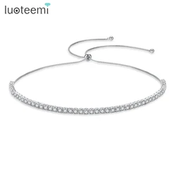 LUOTEEMI 5mm Round Cubic Zircon Tennis Collar Choker Necklace For Women Adjustable Crystal Tennis Choker Necklace Hip Hop Jewelr