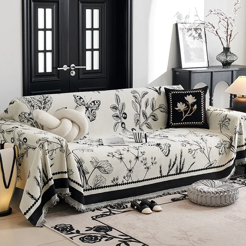 Vintage Flower Thicken chenille Sofa Cover Sofa Blanket simple cushion ins wind sand hair towel fashion lunch blanket Sofa Towel
