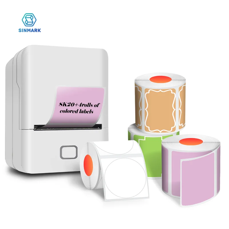 SINMARK Portable Thermal Printer With Color Labels Self-adhesive Label Mini Sticker Marker Pocket Printer Support Smartphone