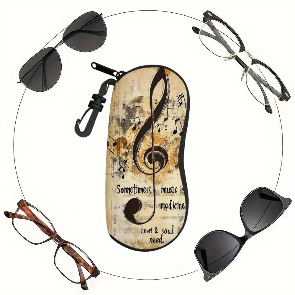 1pc High-End Musical Note Print Eyewear Case - Elegant Vintage Design with Treble Clef & Heartfelt Quotes