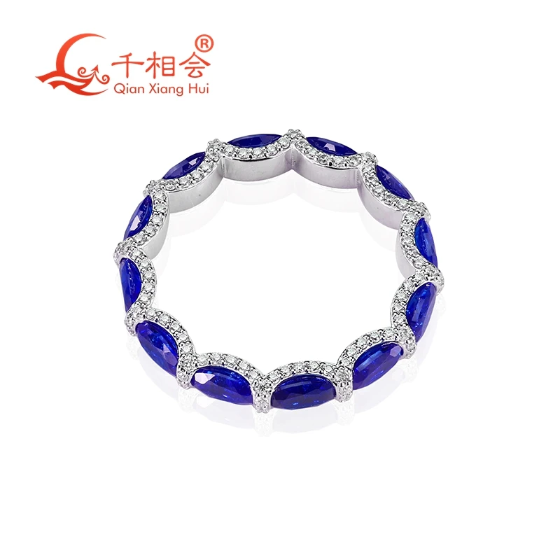 

14k 18k artificial sapphire Ring oval shape blue colorcorundum D VVS white moissanite eternity band rings for jewelry dating