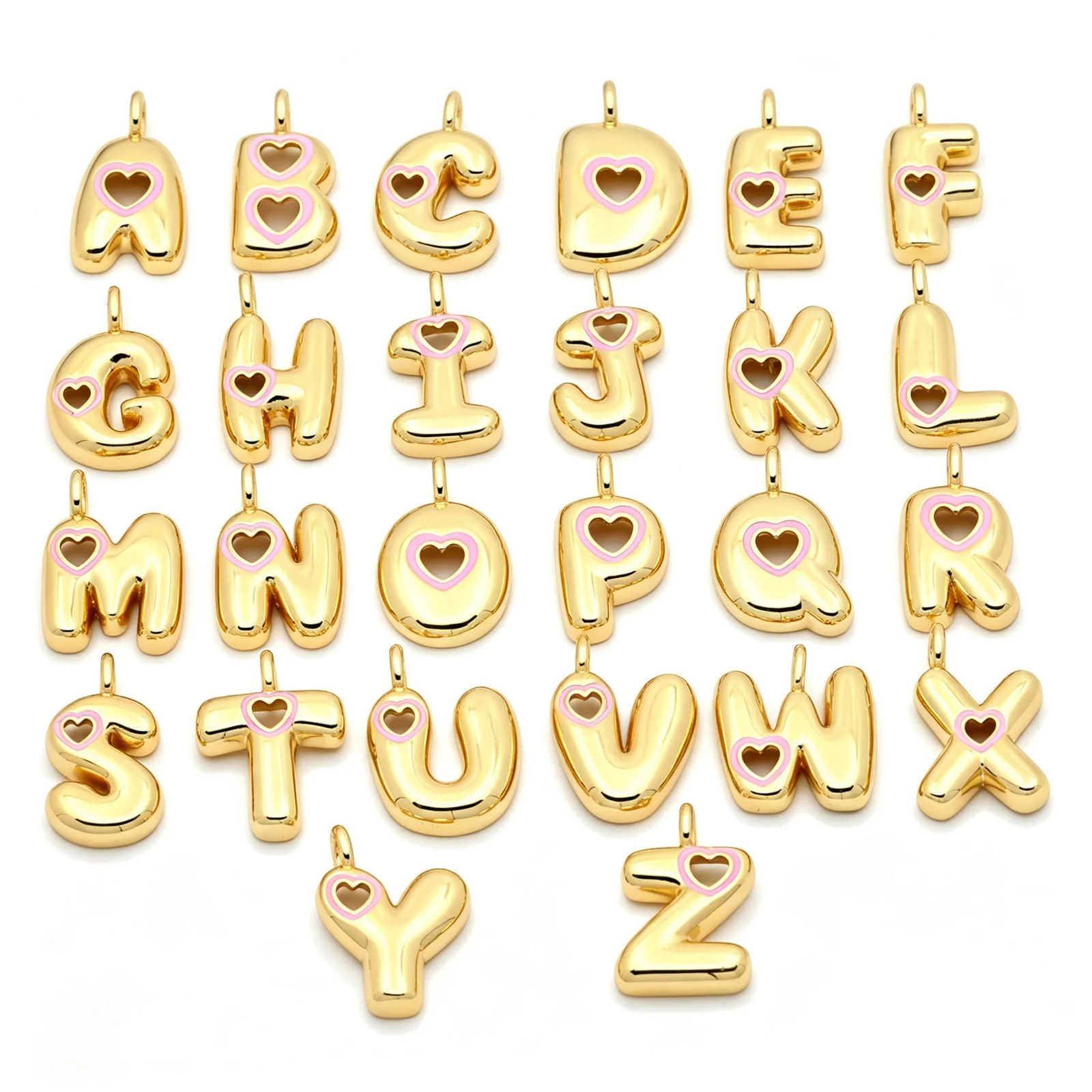 2Pcs 18K Gold Plated Brass A-Z Capital Letter Charms Pink Enamel Heart Initial Alphabet Pendants DIY Necklace Earring Jewelry