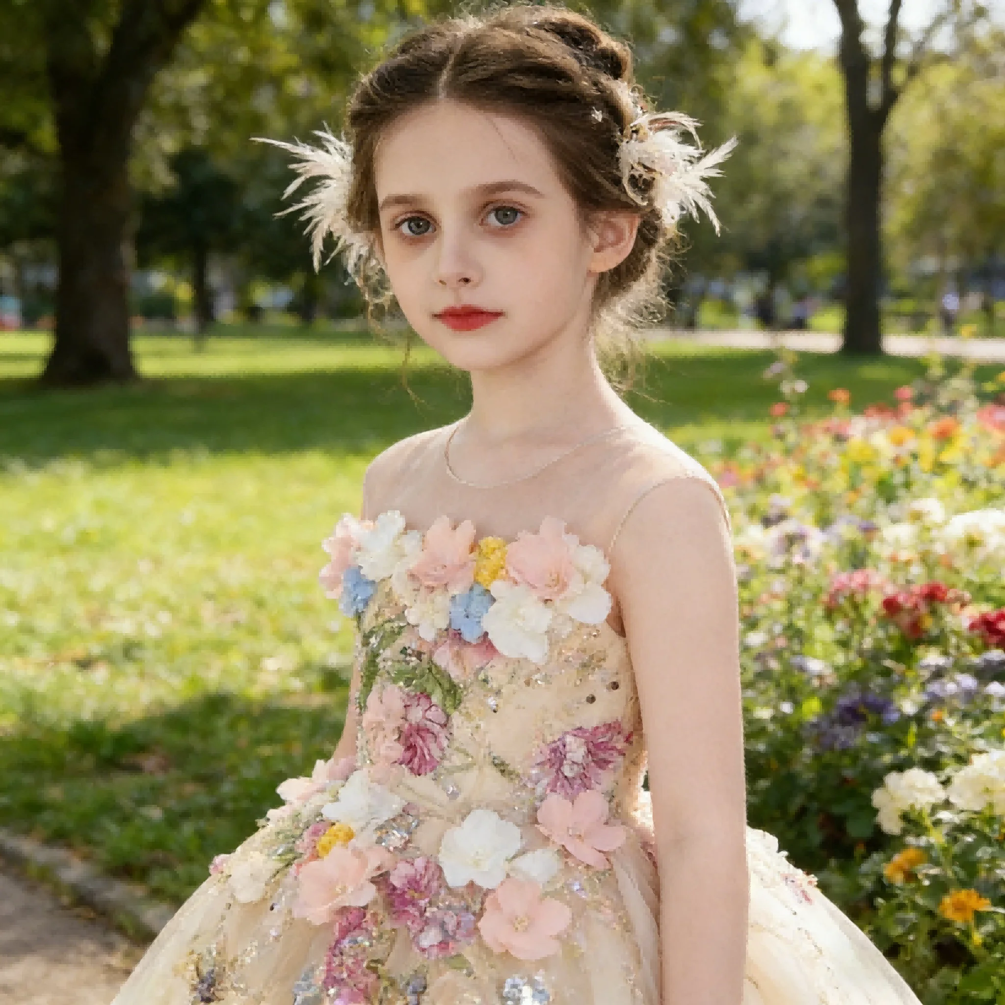French Style Girls Party Dress with Flowers for Little Host Piano Children Pageant Gown Dresses Recital Flower Girl Wedding